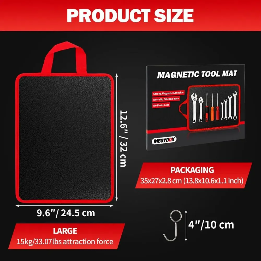 Flexible Magnetic Tool Mat with Hook 12.6 x 9.6 Non Slip Automotive Mechanic Pad